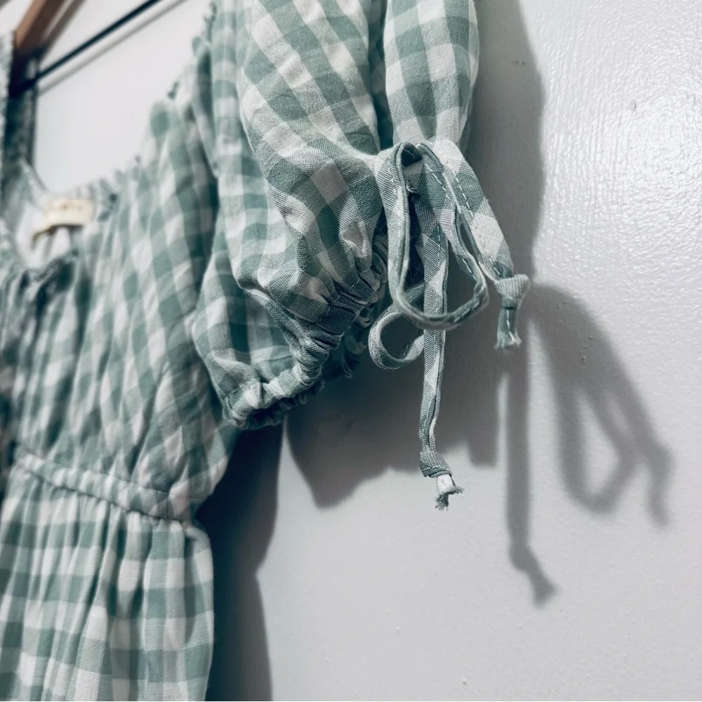 NWT Thirty/Thirty LA Green & White Gingham Dress, Babydoll Mini Dress, Medium - Picture 4 of 15